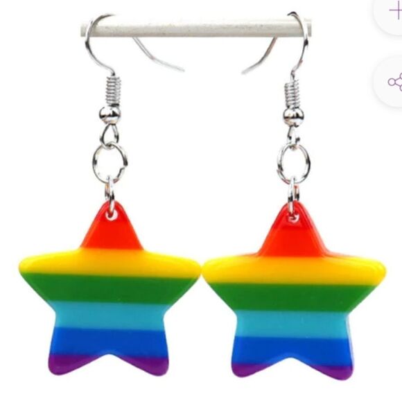 Rainbow Star Shaped Drop Earrings‎ - Picture 1 of 3